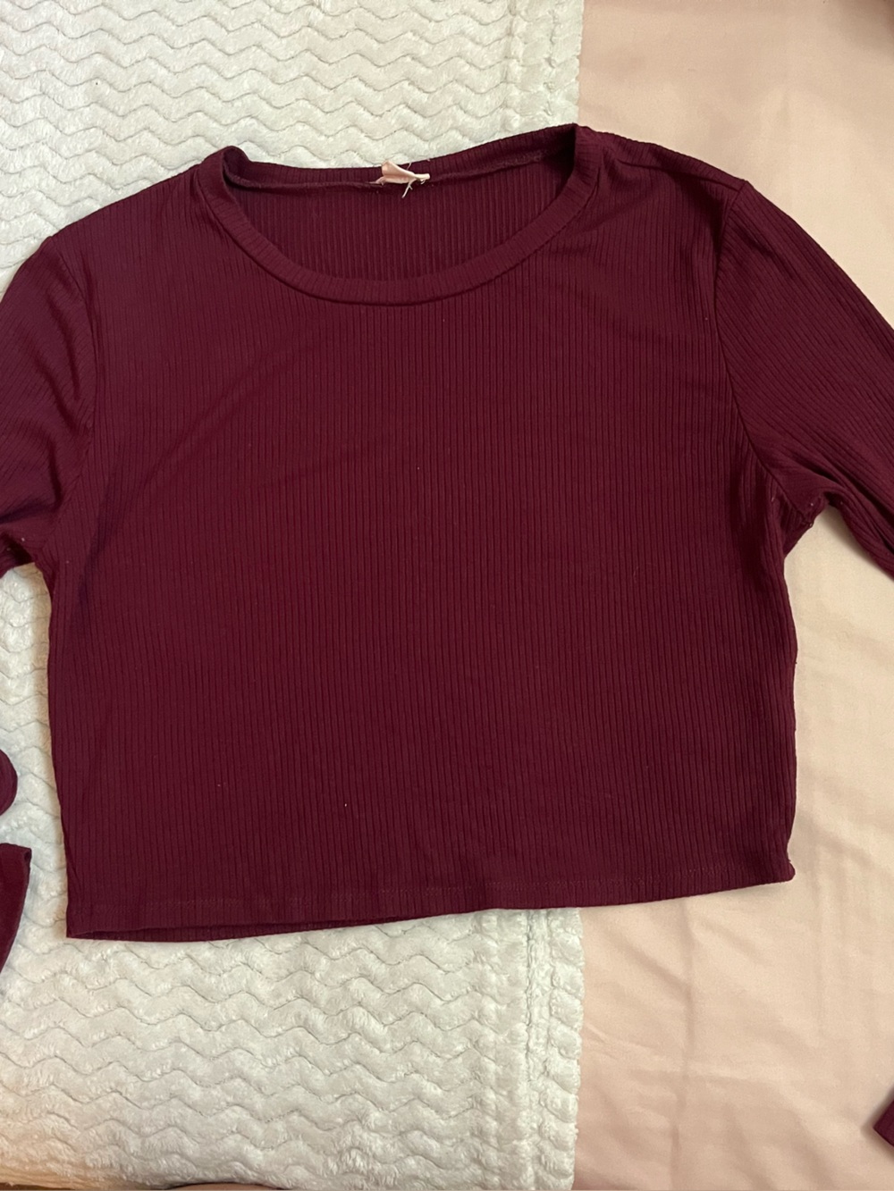 Garage Maroon Ribbed Long-Sleeve Top